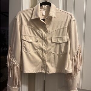 Cream Glam Fringe Jean Jacket